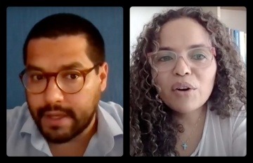Óscar Martínez y Ginna Morelo durante una sesión del taller virtual ‘Desplazamiento forzado: cómo cubrir el caso centroamericano’.