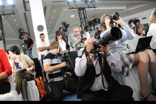 Reporteros durante conferencia de prensa. Foto: Naciones Unidas.