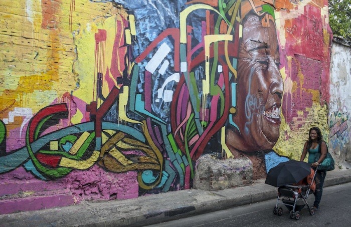 Grafiti en el barrio Getsemaní, Cartagena. Foto: Joaquín Sarmiento / Fundación Gabo.