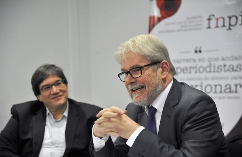 Jaime Abello, director de la FNPI y Michael Reid, maestro del taller. Foto: Guillermo Legaria.