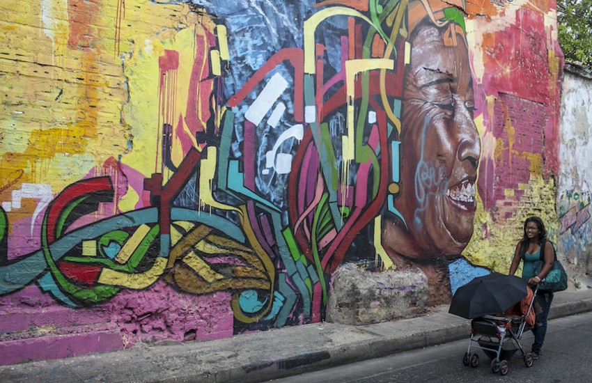 Grafiti en el barrio Getsemaní, Cartagena. Foto: Joaquín Sarmiento / Fundación Gabo.