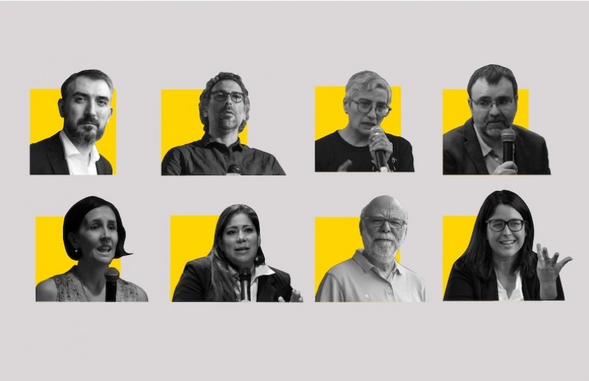 Arriba: Ignacio Escolar, Damián Osta, Olga Lucía Lozano, Ismael Nafría. Abajo: Marina Walker, María Catalina Colmenares, Rosental Alves, Flor Coelho.