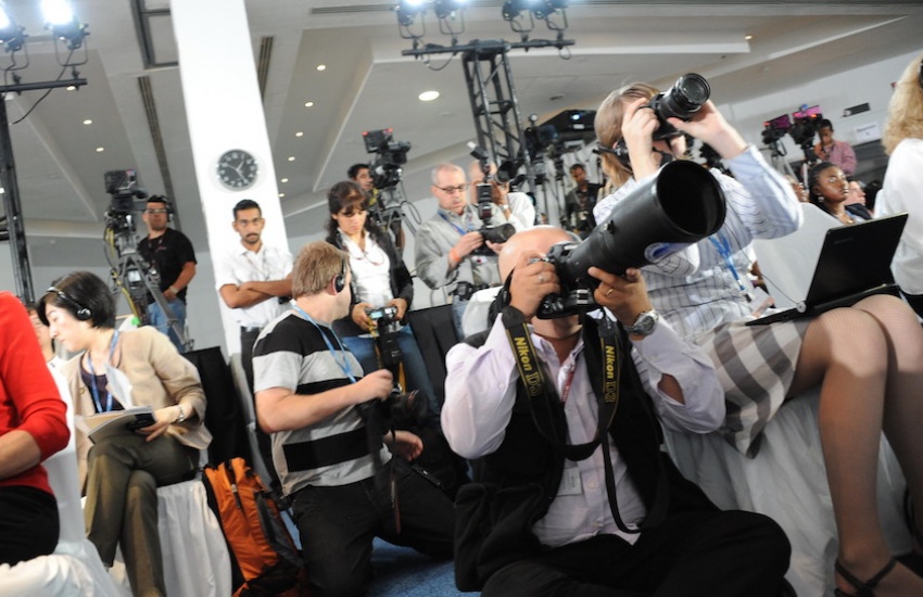 Reporteros durante conferencia de prensa. Foto: Naciones Unidas.