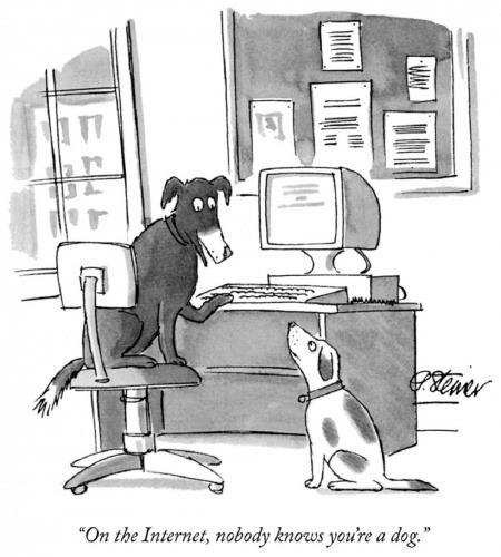 “En internet, nadie sabe que eres un perro”. Caricatura de Peter Steiner / The New Yorker, 1993