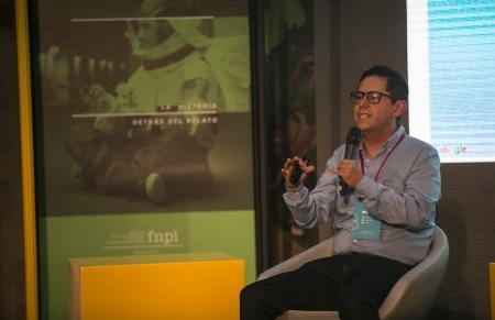 Óscar Parra Castellanos, director de Rutas del Conflicto, durante una charla en el Festival Gabo 2018. Foto: Archivo Fundación Gabo.
