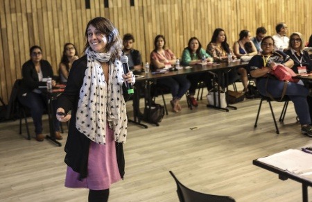 Carolina Robino, directora de BBC Mundo, en un taller durante el Festival Gabo 2018. Foto: Archivo Fundación Gabo.